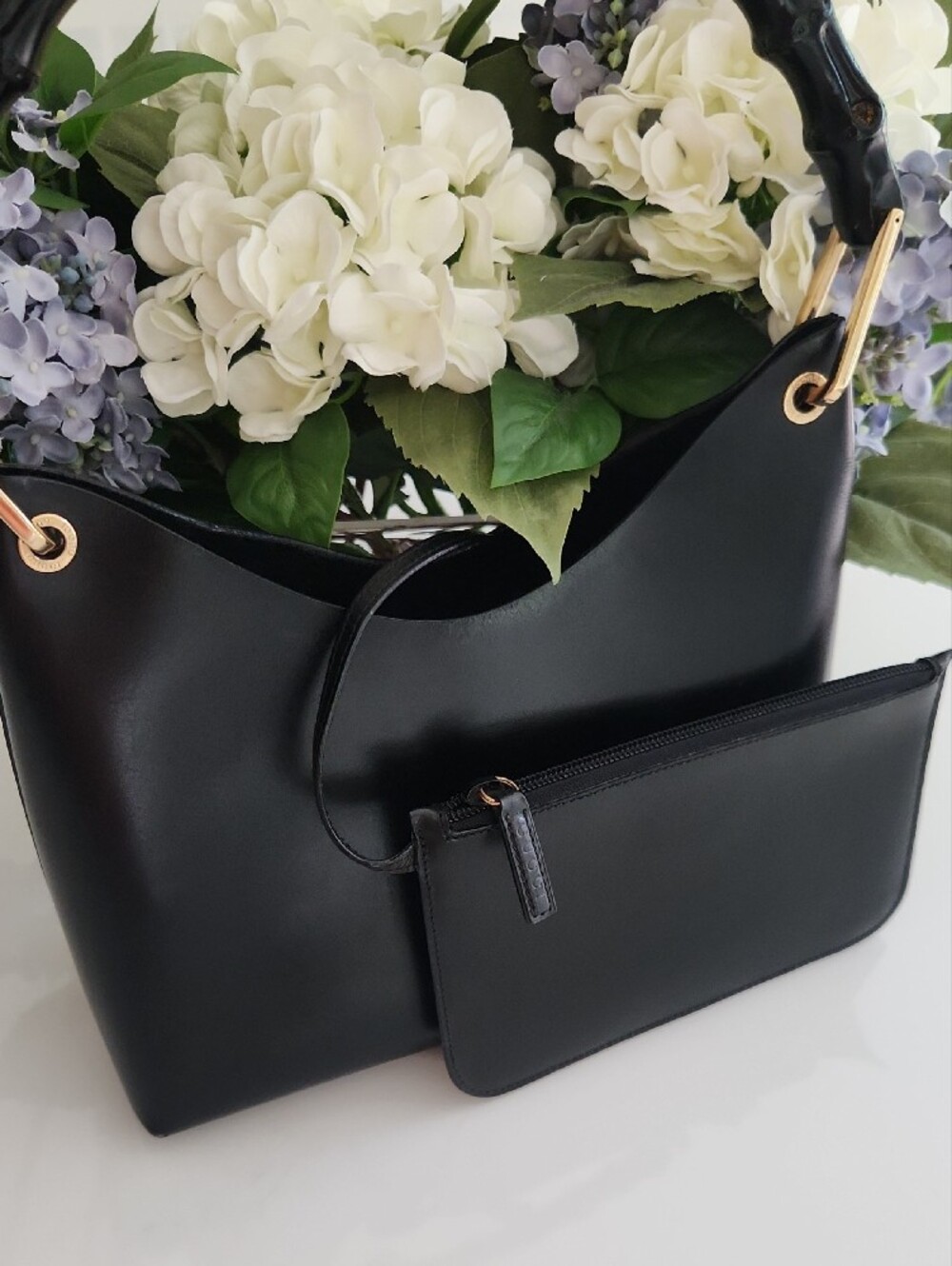 Vintage GUCCI Black Leather Bamboo Top Handle Bag Tom Ford Era With Pouch COA - Picture 3 of 16